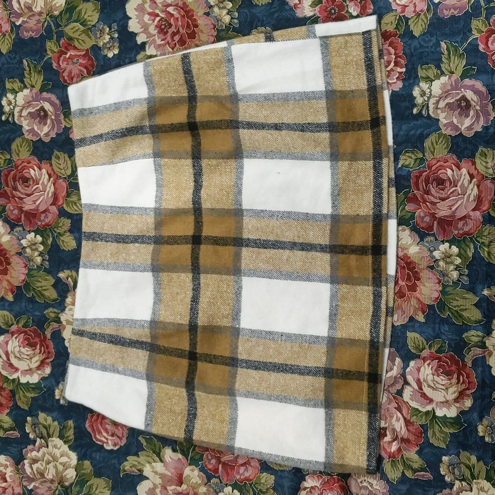 Cream & Tan Plaid Wool Blend Mini Skirt